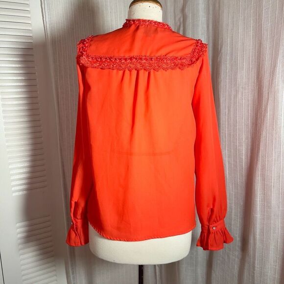 The Moon | Women’s | Blouse | L | Rich Coral Pearl Lace Button Down Top - Picture 4 of 5